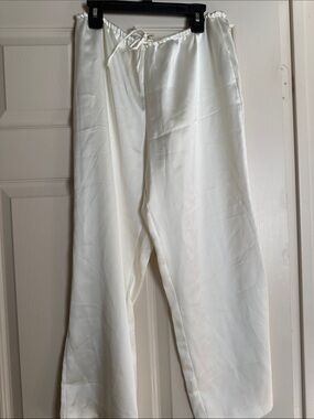 Zara Cream Cropped Wide-Leg Satin Pants